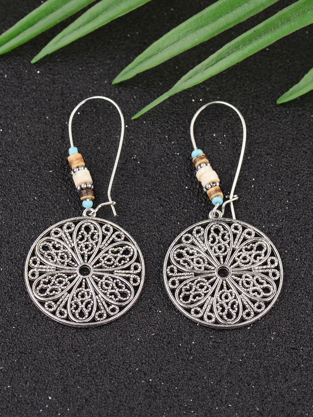 Vintage Boho Antique Hollow Carved Flower Dangle Earrings